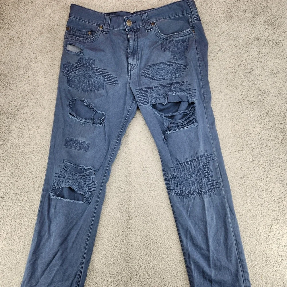 True Religion Jeans Geno Relaxed Distressed Mens Size 36 Blue